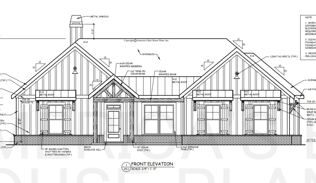 Detailed blueprint of house front elevation