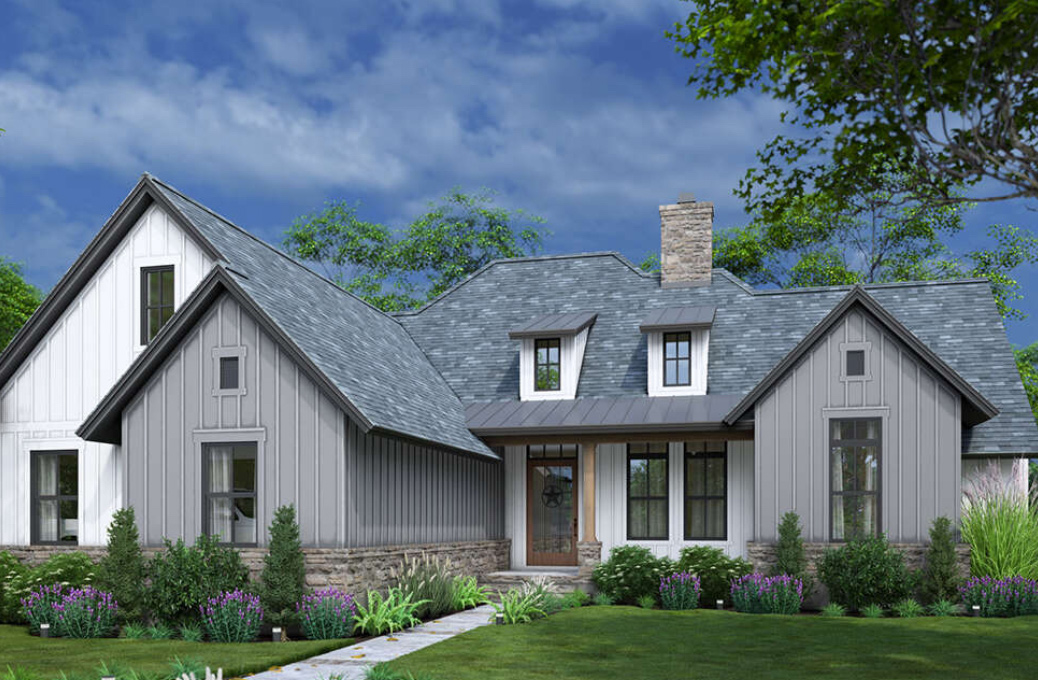 Modern gray house with garden