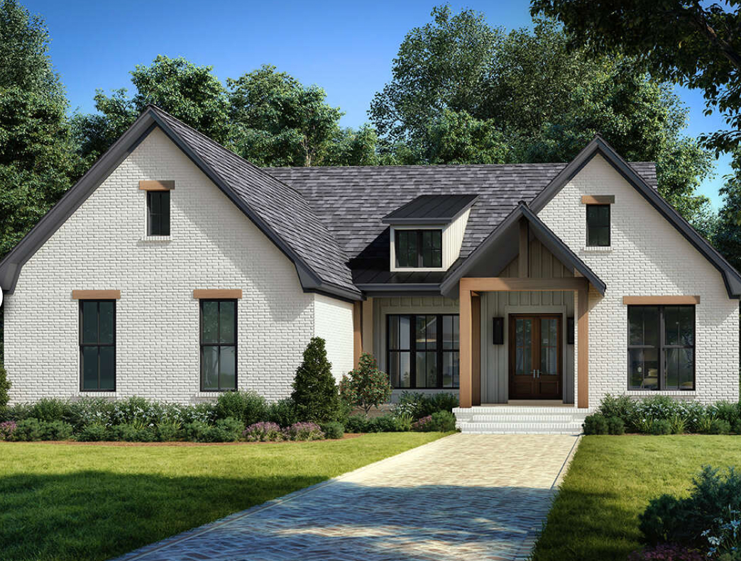 Modern house with brick facade and garden